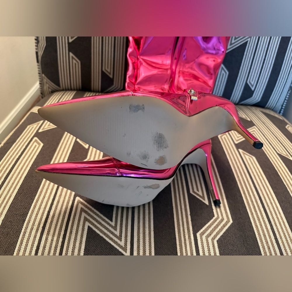 Metallic Pink Patent Leather Tall Stiletto Boots Size 9.5 - Picture 14 of 15